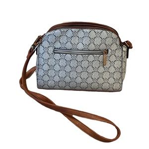 Leather gray & brown crossbody bag with beautiful print